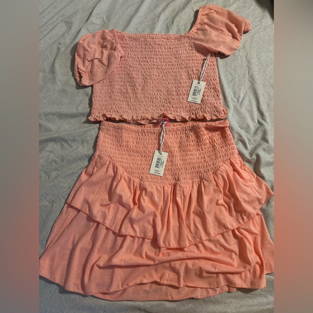 Pink Smocked Top and Skirt Set